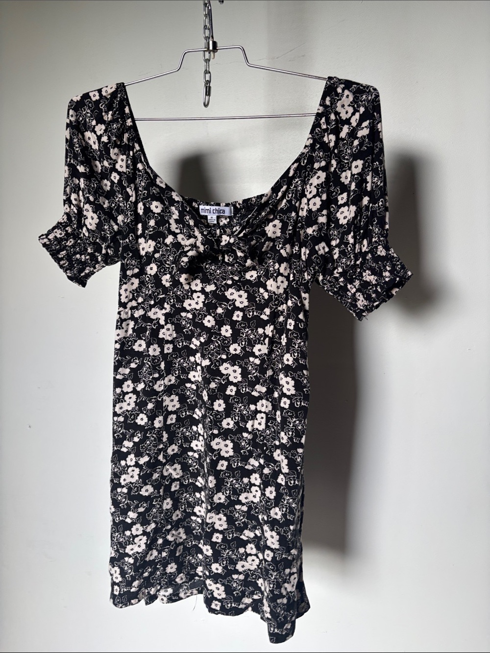 Mimi Chica Black and White Floral Mini Dress With Pockets